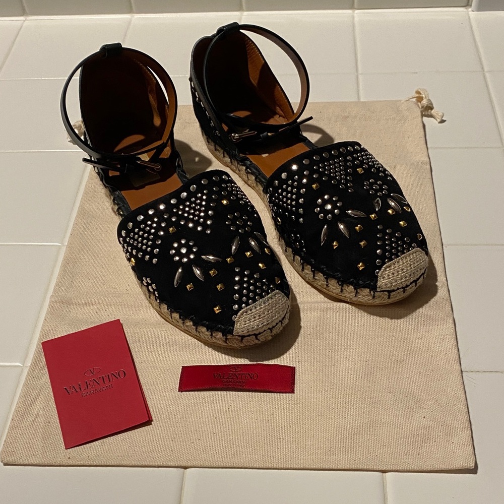 Authentic Valentino Black Studded Espadrilles